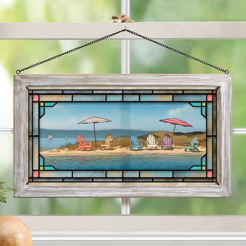 Summer Colors Stained Glass Art with White Frame - OUT OF STOCK UNTIL 05/23/2025