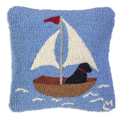 Sailing Lab Hooked Wool Square Pillow