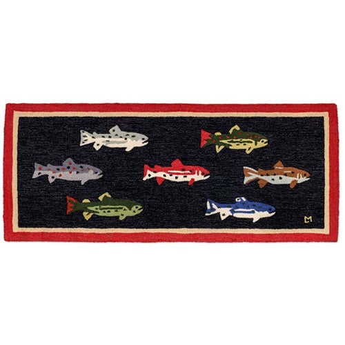 Red-Bordered River Fish Hooked Wool Runner - OUT OF STOCK UNTIL 04/18/2025