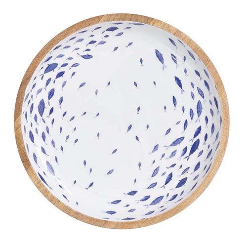 Enameled School of Fish Wooden White Bowl - Set of 2