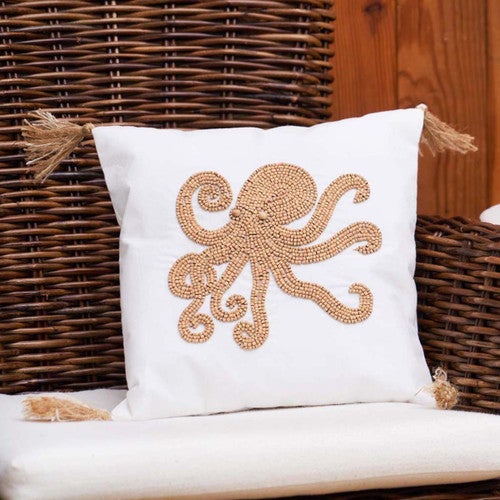 Wood Octopus Beaded Pillow