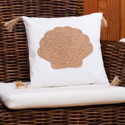 Wood Shell Beaded Pillow