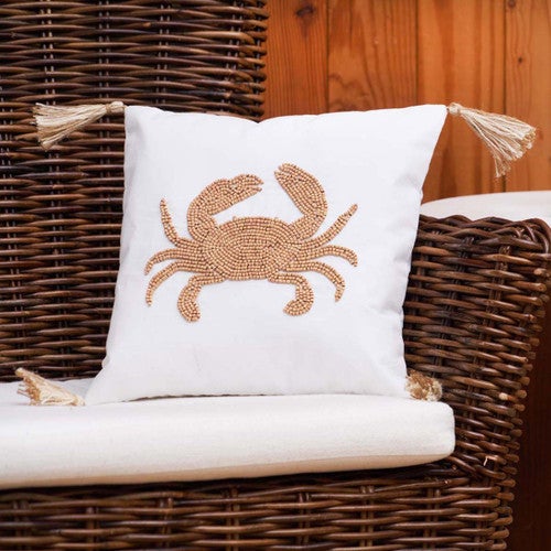 Wood Crab Beaded Pillow