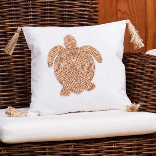 Wood Turtle Beaded Pillow