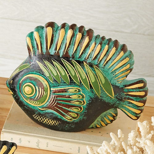 Green Fish Clay Sculpture