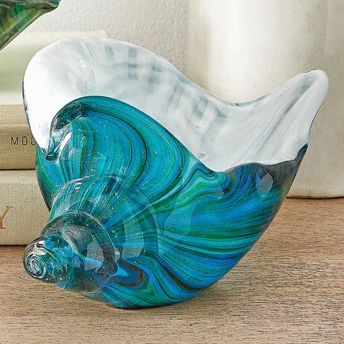 Spiral Teal Glass Conch Shell