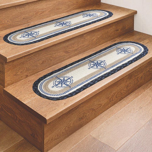 Nautical Compass Braided Stair Treads - Set of 2
