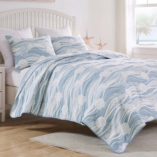 Ocean Drift Blue Quilt Bed Set - Full/Queen