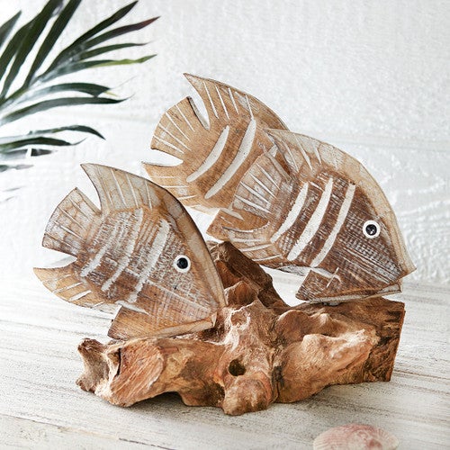 Driftwood White Striped Fish Sculpture