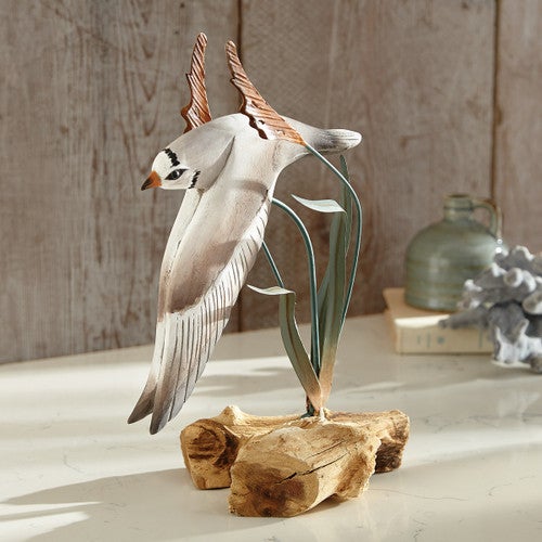 Coastal Piping Plover Shorebird Driftwood Sculpture