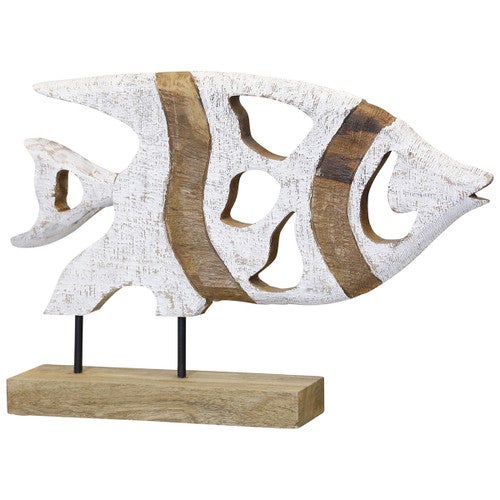 Carved Wood Angel Fish Sculpture
