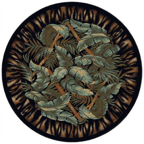 Tropical Bounty Black & Green Rug - 8 Ft. Round