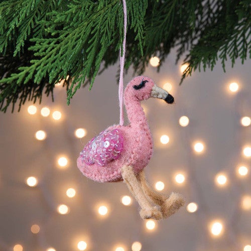 Felt Flamingo Ornaments - Set of 4