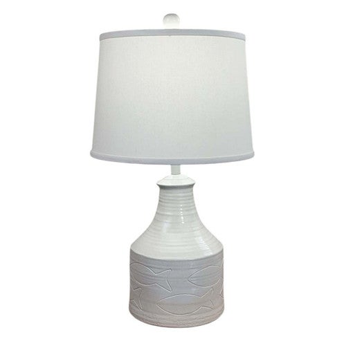 Etched Fish Table Lamp - Ivory