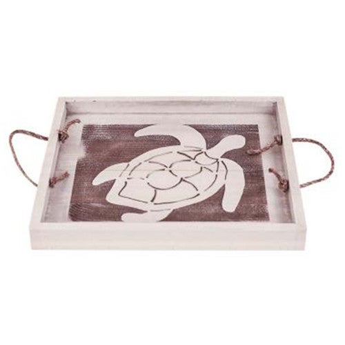 Turtle Tide Wood Tray with Rope Handles