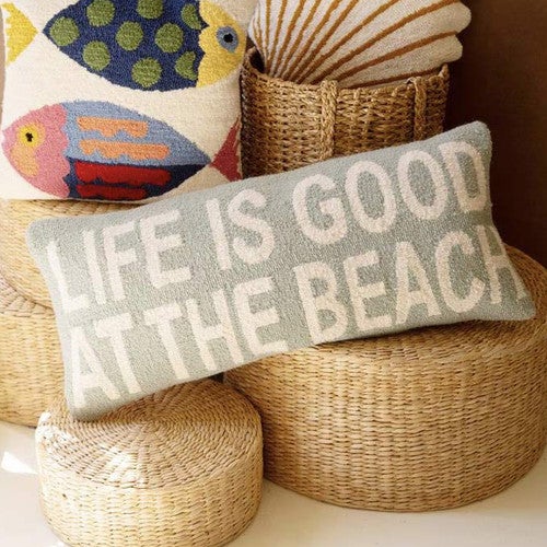 Life at the Beach Hooked Wool Pillow