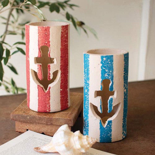 Harborside Clay Anchor Luminaries - Set of 2