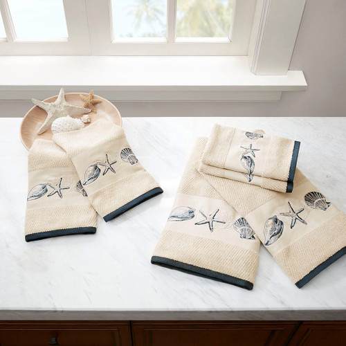 Blue Beach Embroidered Cotton Jacquard 6 Piece Towel Set