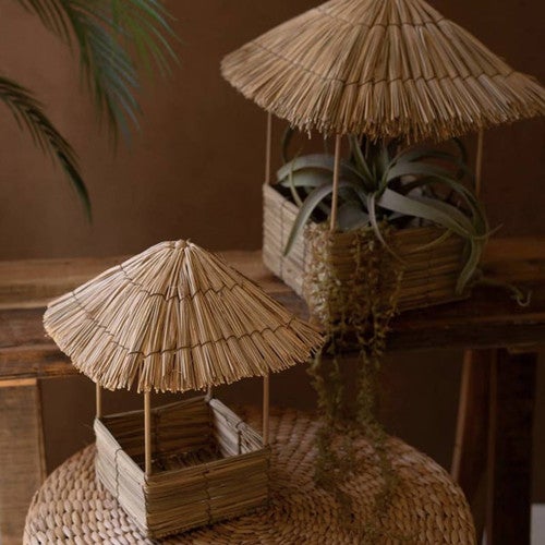 Seagrass & Iron Bird Houses - Set of 2