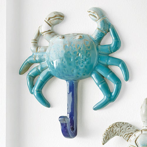 Blue Crab Ceramic Wall Hook