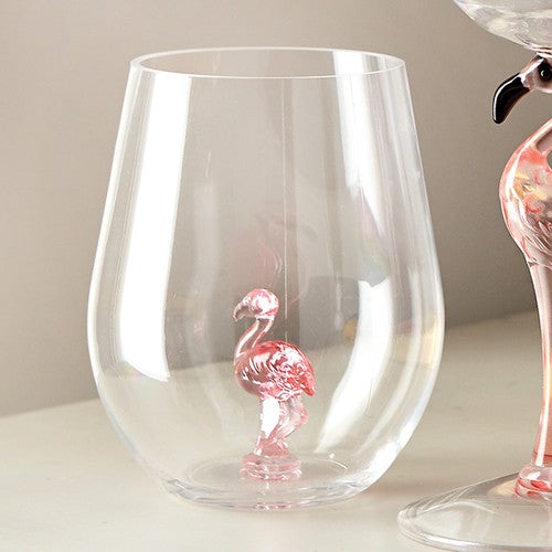 Flamingo Paradise Stemless Wine Glass