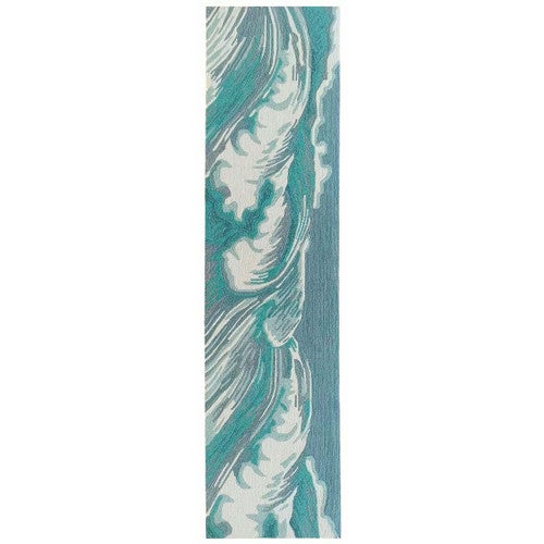 Coastline Curl Turquoise Indoor/Outdoor Rug - 2 x 8