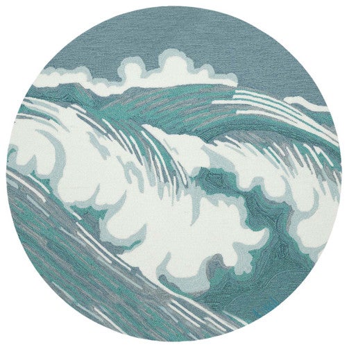 Coastline Curl Turquoise Indoor/Outdoor Rug - 8 Ft. Round