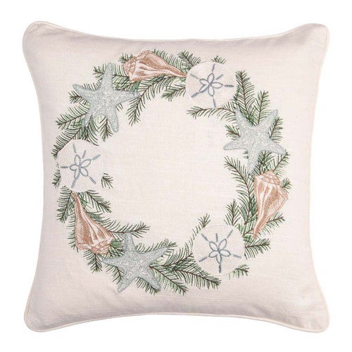 Coastal Carol Wreath Pillow