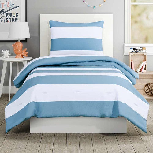 Bayside Blue Stripes Quilt Set - Twin