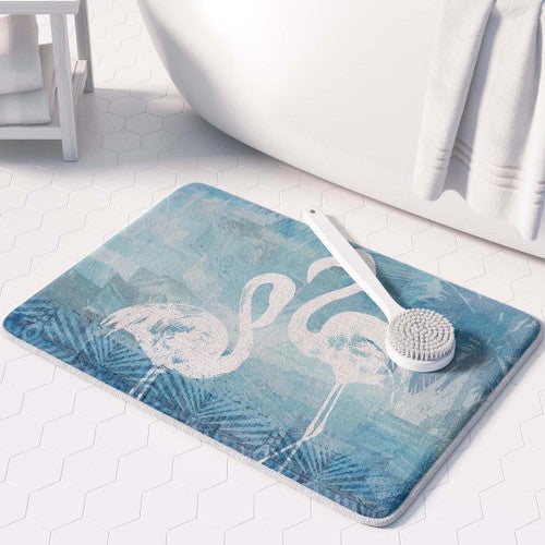 Blue Flamingo Bath Rug