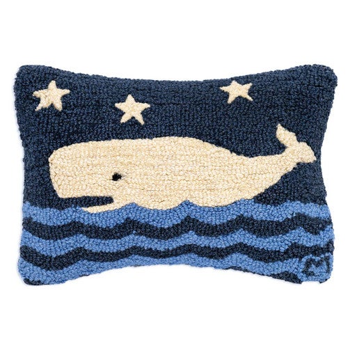 Whale Spout & Waves Hooked Pillow