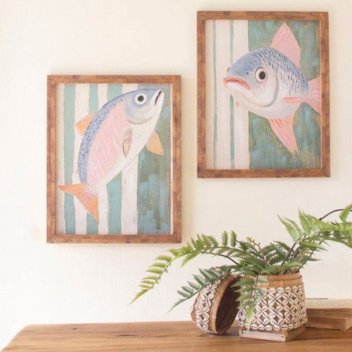Fish Gaze Wood Wall Art - Set of 2