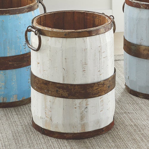 Coastal White-Washed Wood Bucket