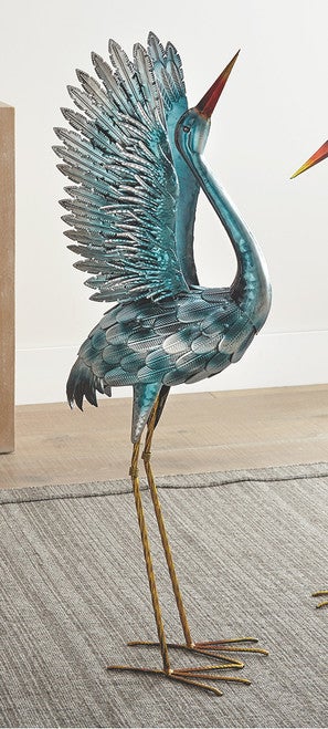 Sea Blue Metal Crane Statue - Looking Up