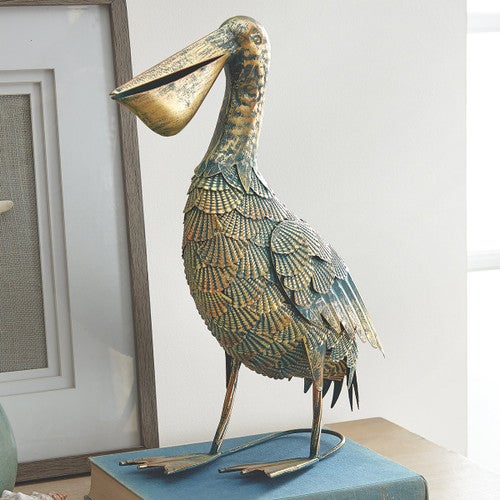 Verdigris Metal Pelican Sculpture