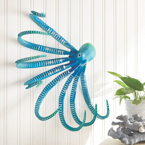 Blue Octopus Metal Wall Art