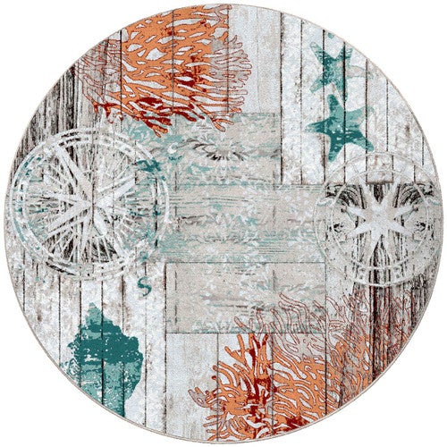 Boardwalk Sea Life Rug - 8 Ft. Round