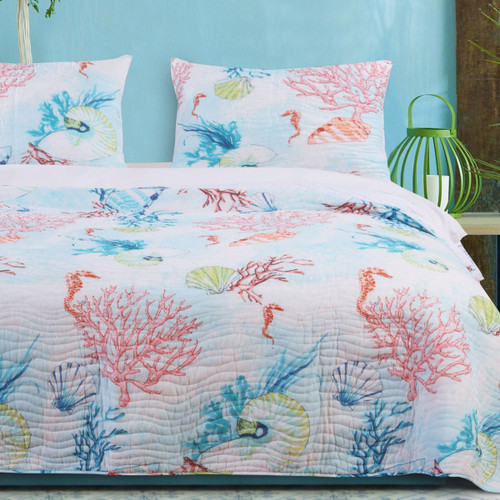 Bright Coral Reef 2 Piece Quilt Bed Set - Twin