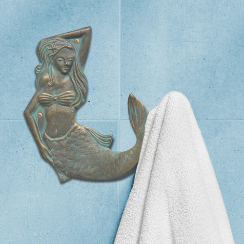 Bronze Verdigris Mermaid Towel Hook - Right Facing
