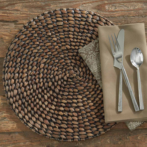 Brown Braided Hyacinth Round Placemats - Set of 4