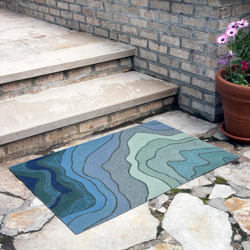 Cascading Waves Indoor/Outdoor Blue Rug - 2 x 3