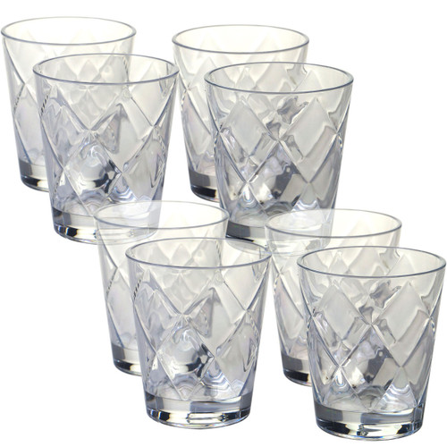 Clear Lattice Acrylic Double Old-Fashion Glasses - Set of 8