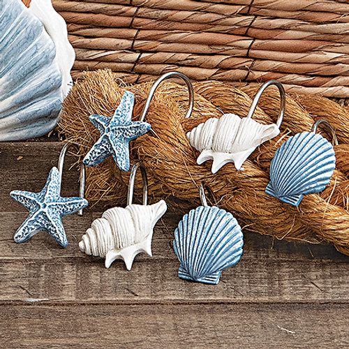 Coastal Mist Shower Curtain Hooks - Set of 12