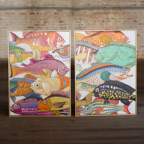 Colorful Fish Crossing Framed Oil Paintings - Set of 2