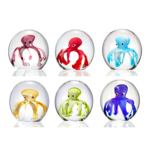 Colorful Octopus Art Glass Paperweights - Set of 6