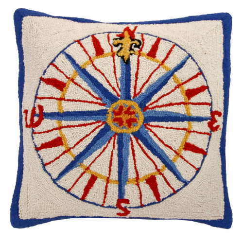 Compass Rose Hooked Wool Pillow