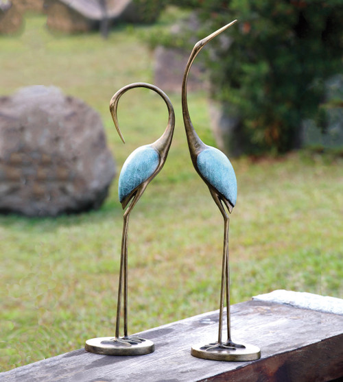 Contemporary Crane Garden Sculptures - Set of 2