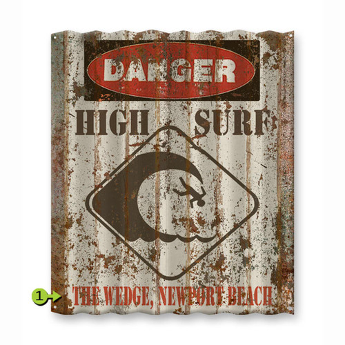 Danger High Surf Corrugated Metal Personalized Sign
