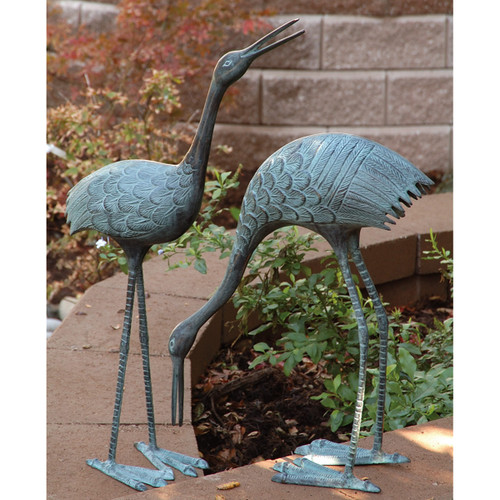 Feeding Garden Cranes Statuary - Set of 2