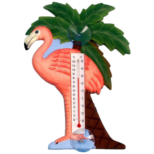 Flamingo and Palm Tree Small Window Thermometer